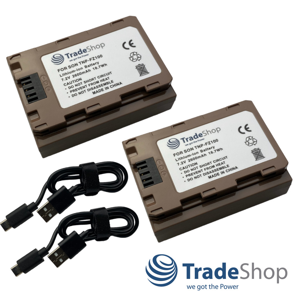 2x Li-Ion Akku 7,2V 2600mAh für Sony Alpha A1, 7C, 9 ersetzt NP-FZ100 - Typ-C