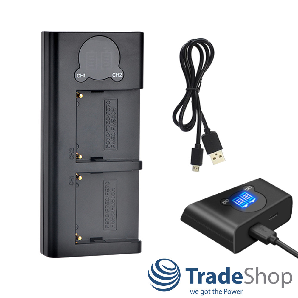 LCD Doppel Akku Ladegerät Ladestation für Sony NP-F330 F530 F550 F570 F730 F750