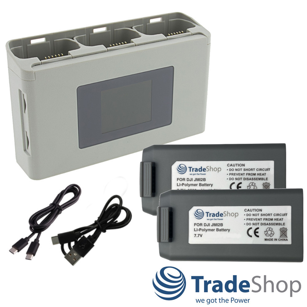 3in1 Set: 2x Akku + USB-C Dreifach Ladegerät Powerbank für DJI Mini 2, BWX161