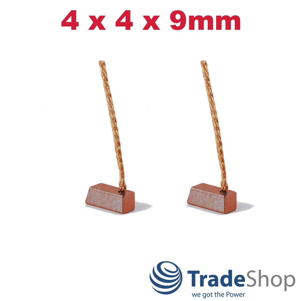 2x Bronzekohlen Kohlebürsten 4x4x9mm für viele PKW KFZ Motoren 40mm Kabellänge