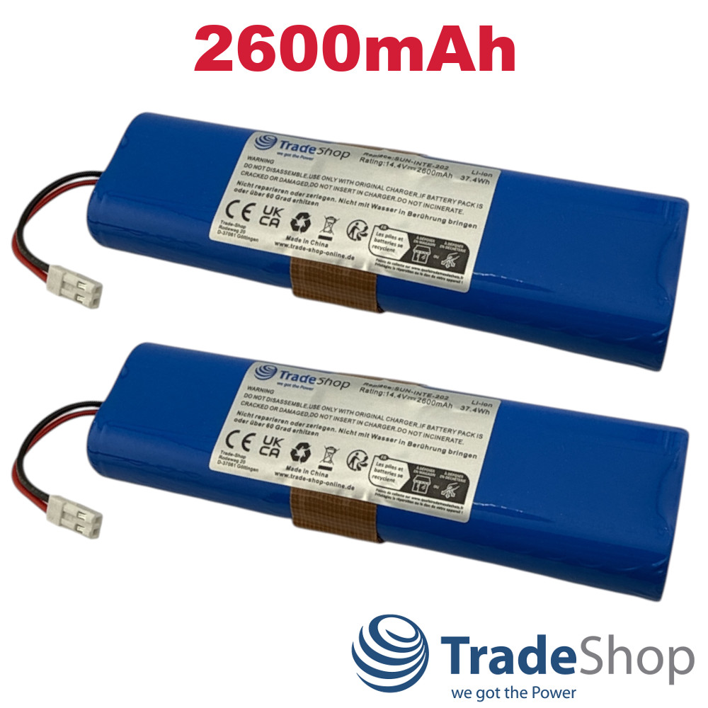 2x Li-Ion Akku 14,4V 2600mAh für iLife V3, V5s, V8s, X750 ersetzt SUN-INTE-202