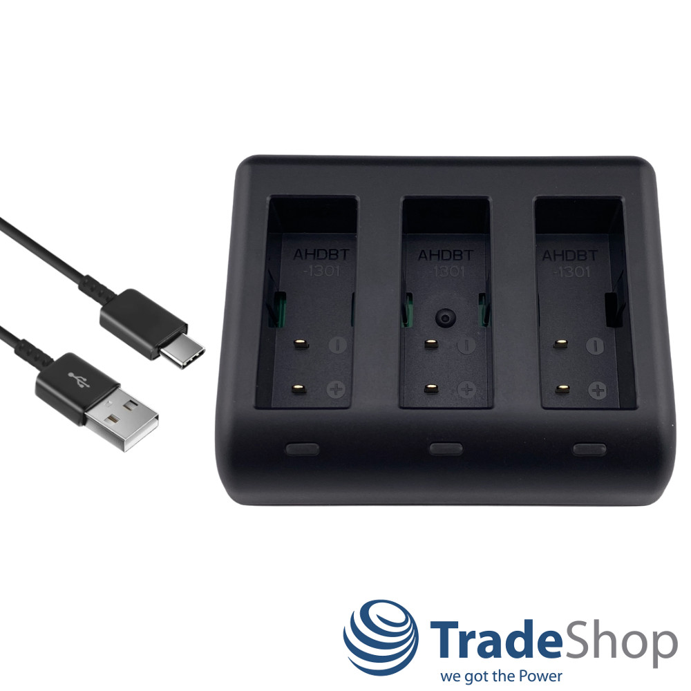 3in1: 2x Akku + USB-C Dreifach-Ladegerät LCD für GoPro HERO13 Black, AHDBT-1301
