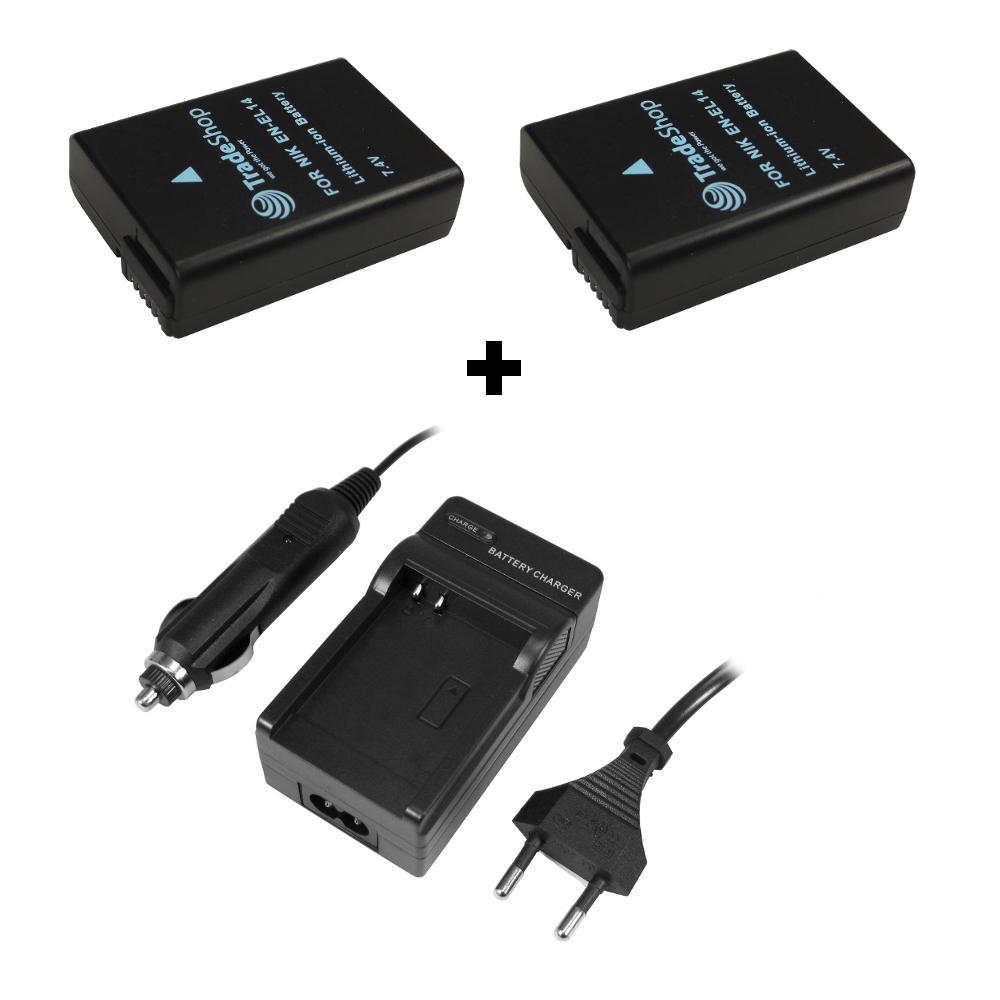 2x Akku + Ladegerät für Nikon EN-EL14 EL-14 CoolPix D5100 P7700 mit InfoChip uvm