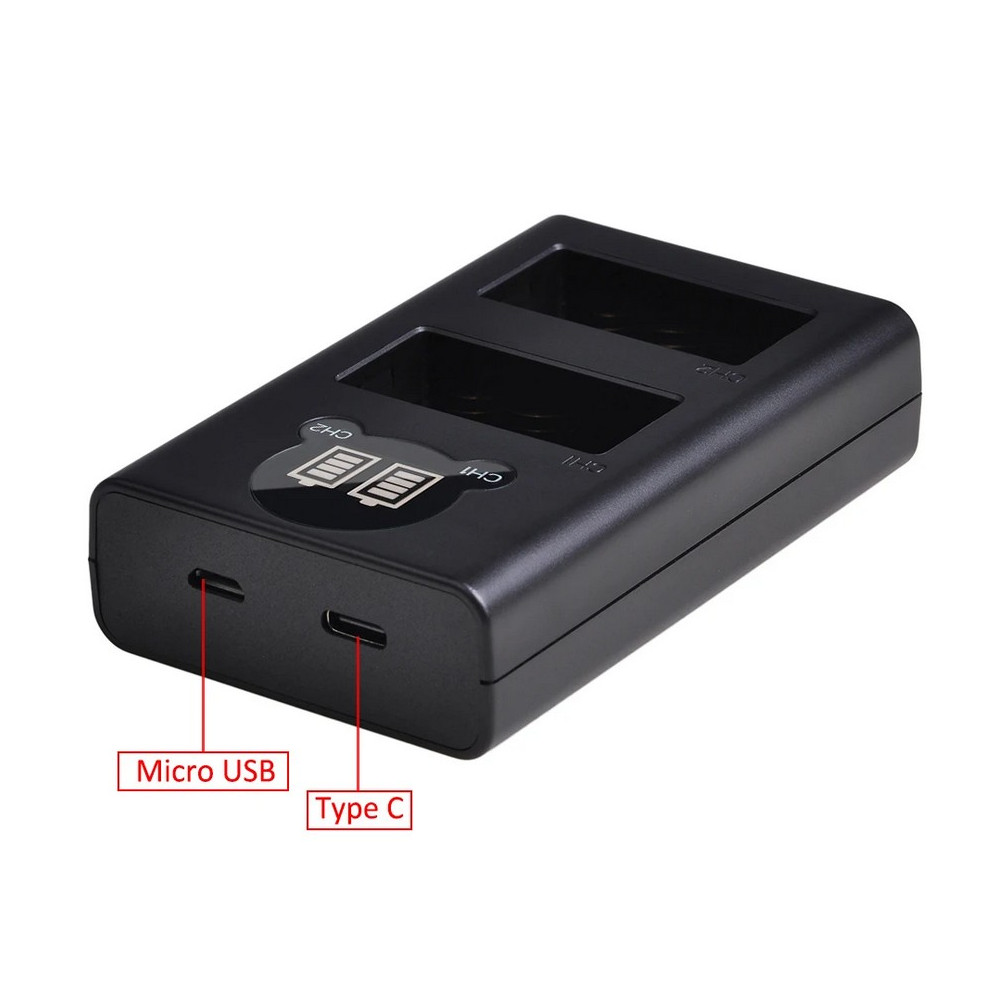 2in1:2x Akku + Dual Ladegerät LCD Ladestation für GoPro Hero 5, 6, 7,8 AHDBT-501