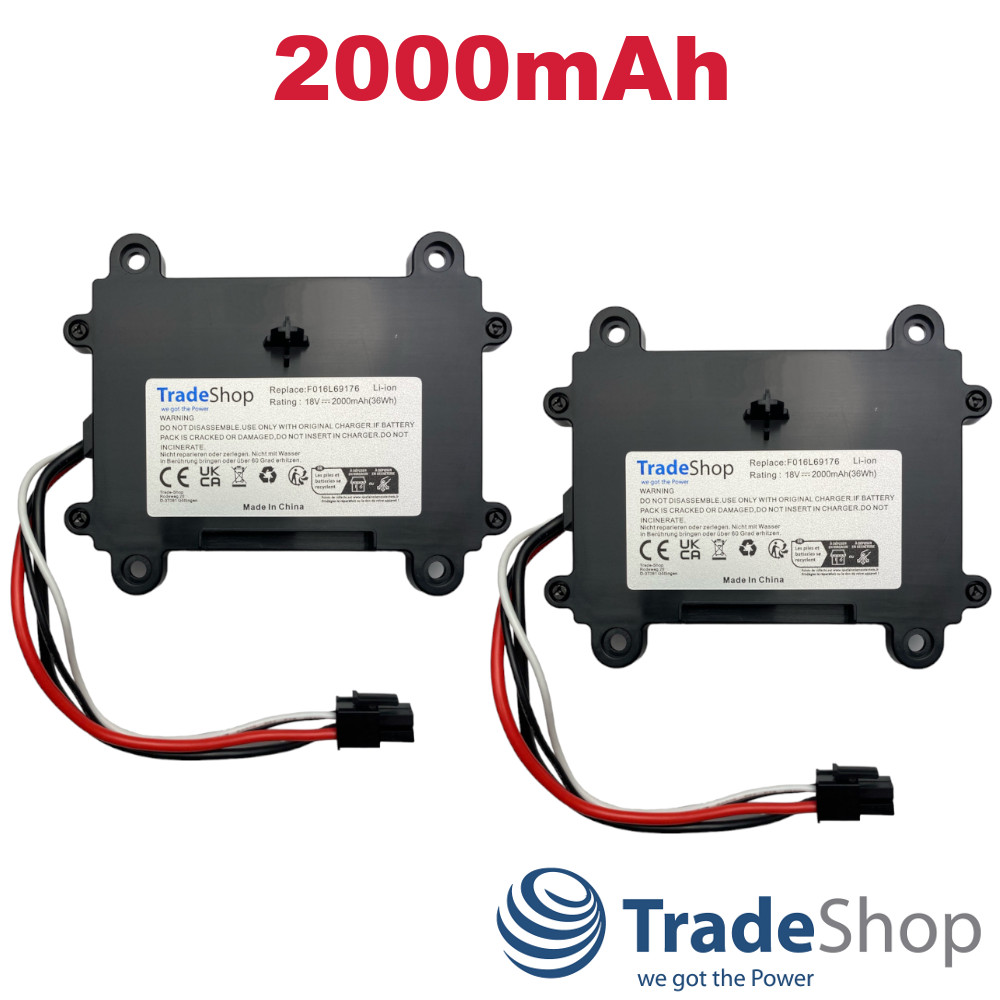 2x Li-ion Akku 18V 2000mAh Li-Ion für Bosch Indego 350, 400 ersetzt F016104898