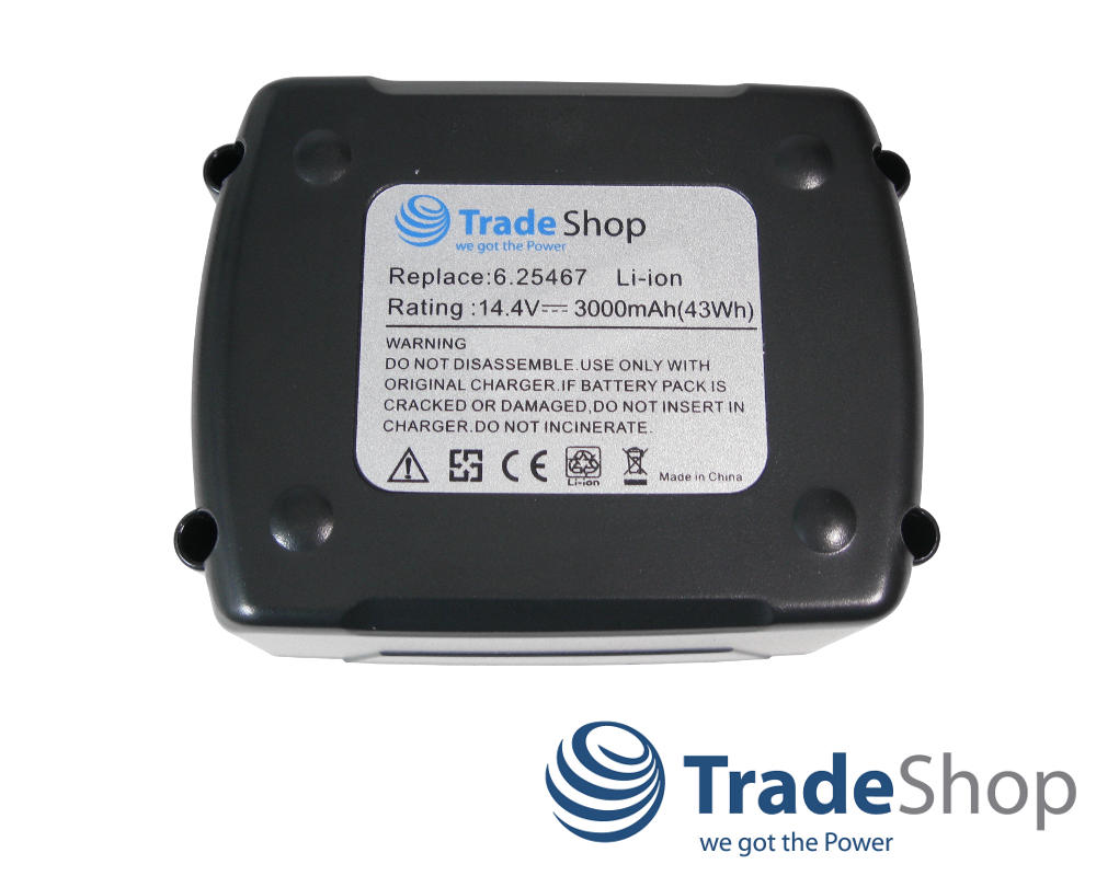 2in1 Set: Li-Ion Akku 14,4V 3000mAh + Ladegerät für Metabo 6.25454, 6.25467