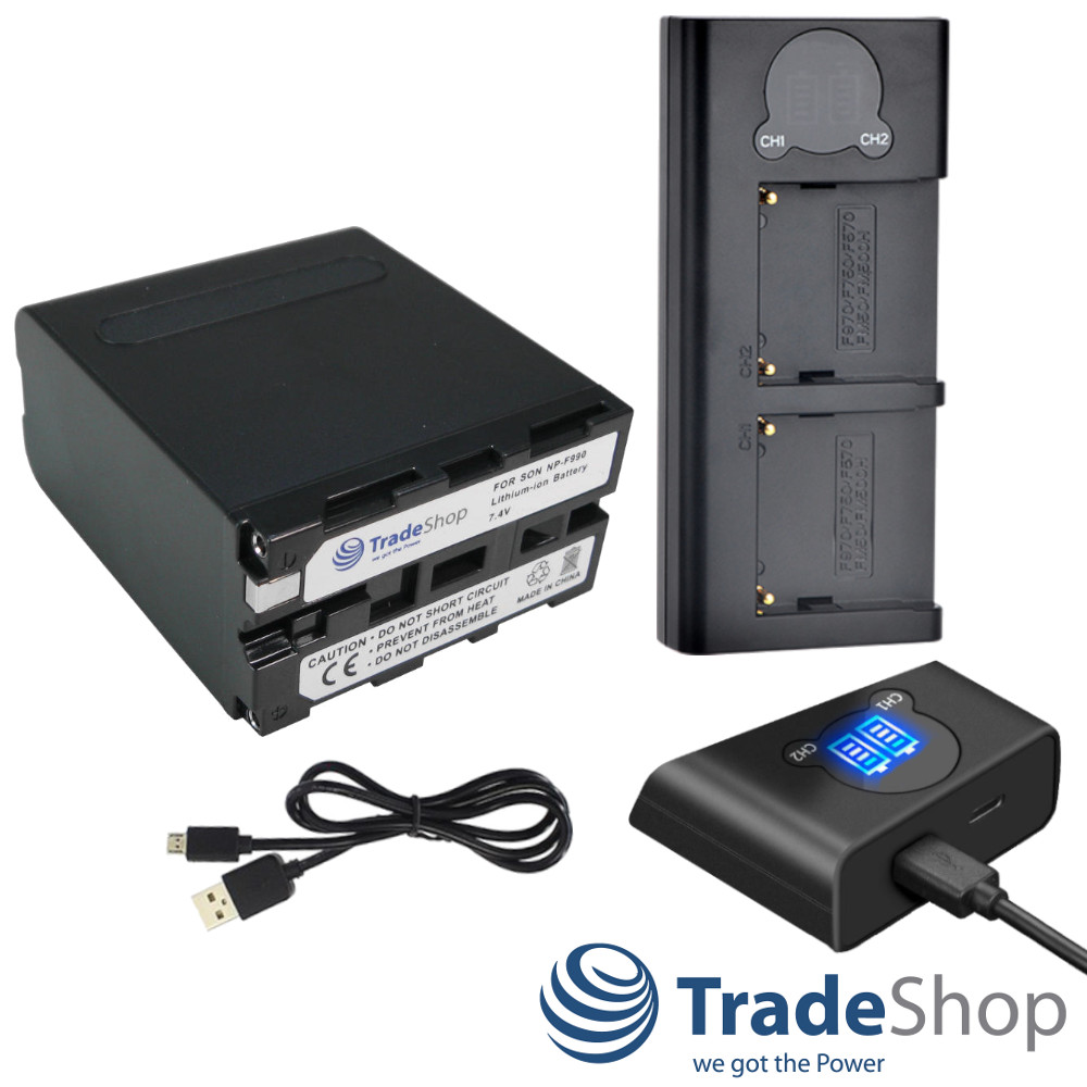 2in1: Akku + Dual Ladegerät LCD Ladestation für Sony NP-F950 NP-F960 NP-F990 uvm