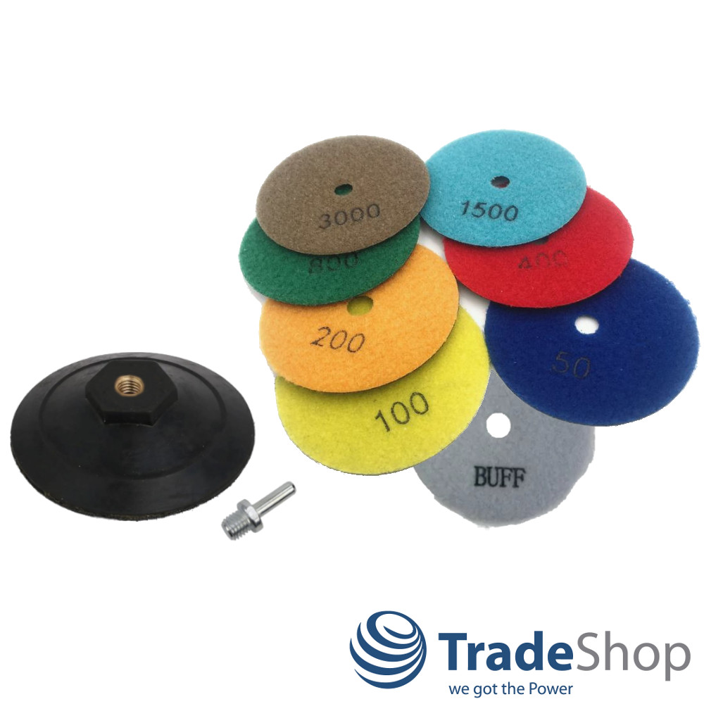 SET: 100mm Diamant Schleifscheiben, Aufnahmeteller (10-teilig) für Beton, Granit