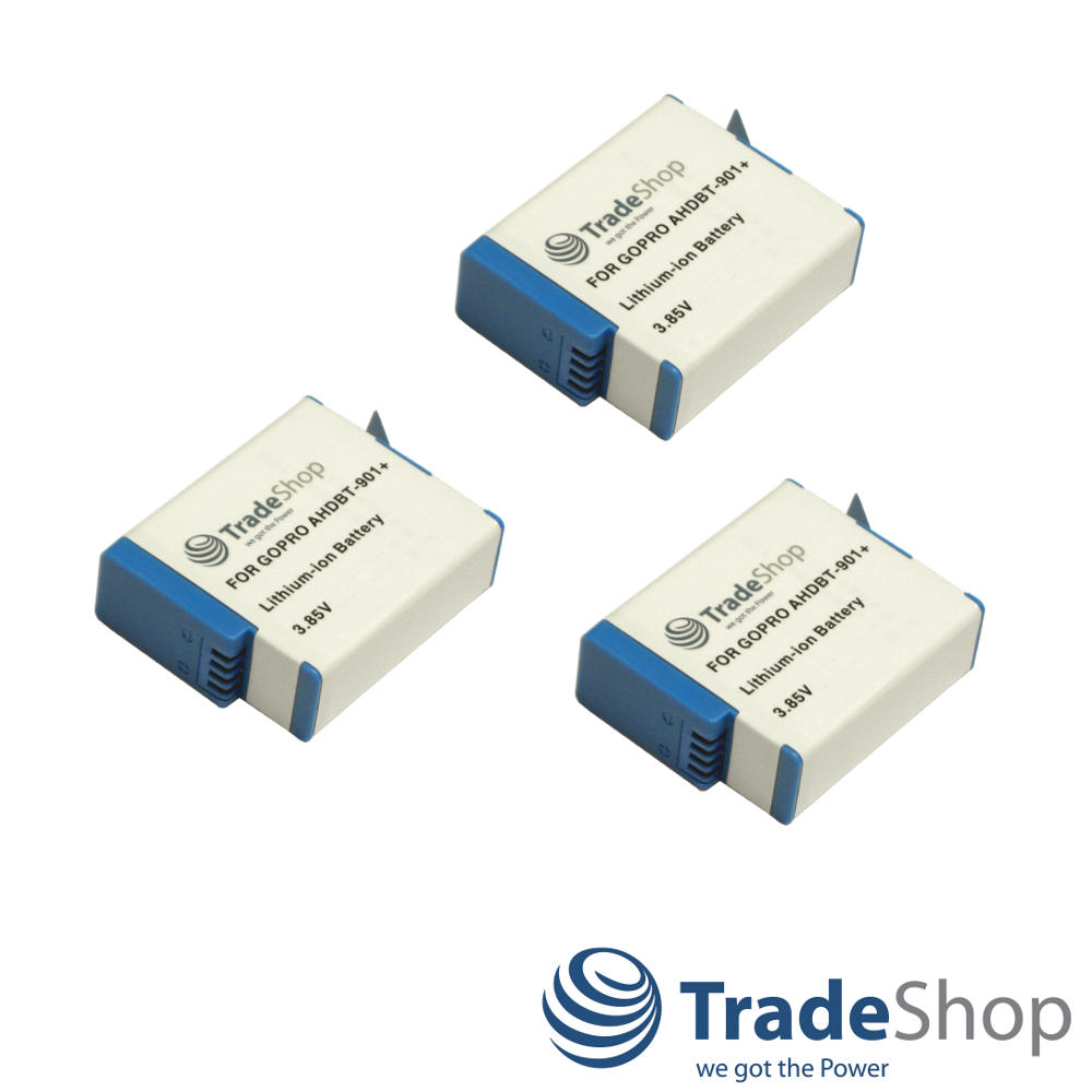 3x Li-Ion Akku 1900mAh 3,85V für GoPro Hero 9 10 11 Black AHDBT-901 ADBAT-001