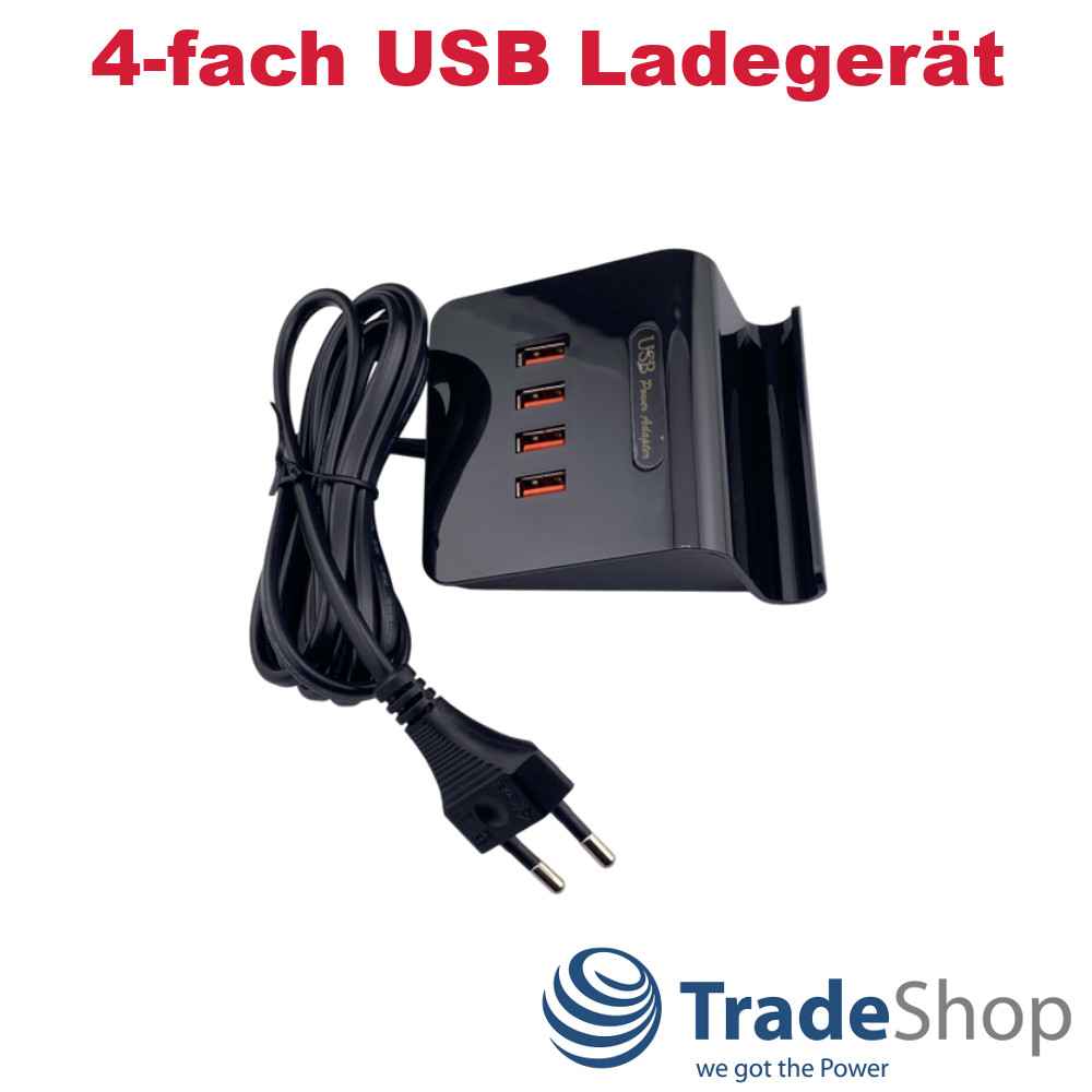 4-fach USB Universal Ladegerät mit Handy- bzw. Tablethalterung 5V 4A