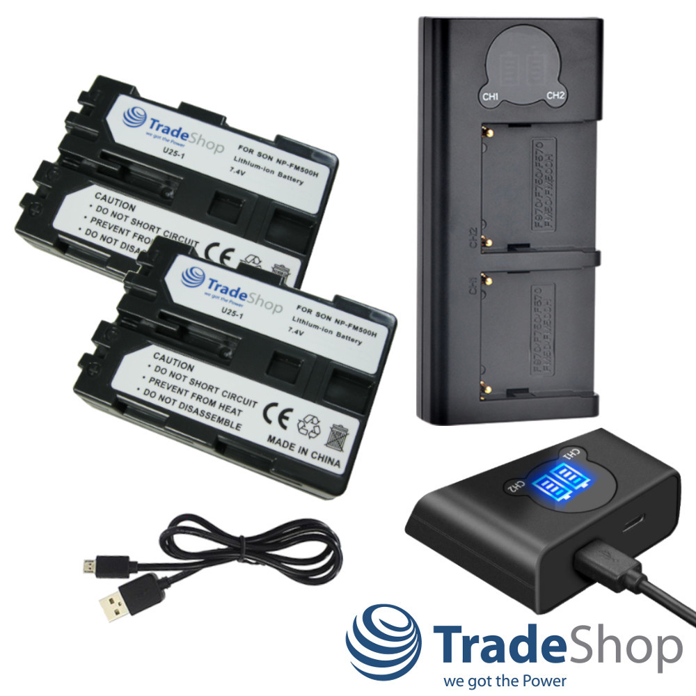 3in1: 2x Akku + Dual Ladegerät LCD Ladestation für Sony NP-FM500H FM55H CS-FM55H