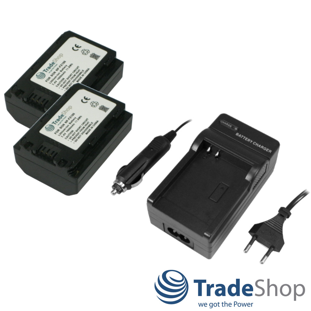 3in1: 2x Akku 1600mAh + Ladegerät mit Kfz-Ladekabel für Sony Alpha 7 III, ILCE-9