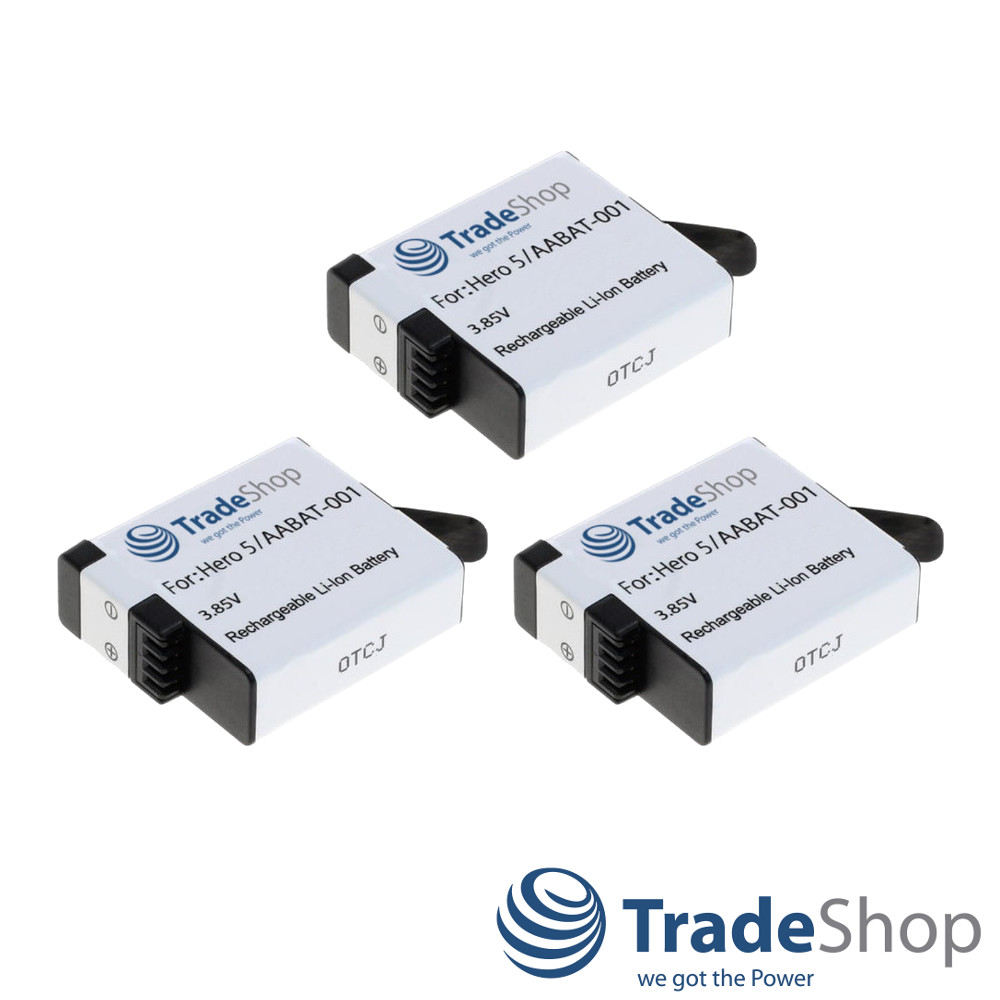 3x AKKU 1250mAh für GoPro Hero 5 Black Hero 6 Black Hero 7 Black 2018 uvm