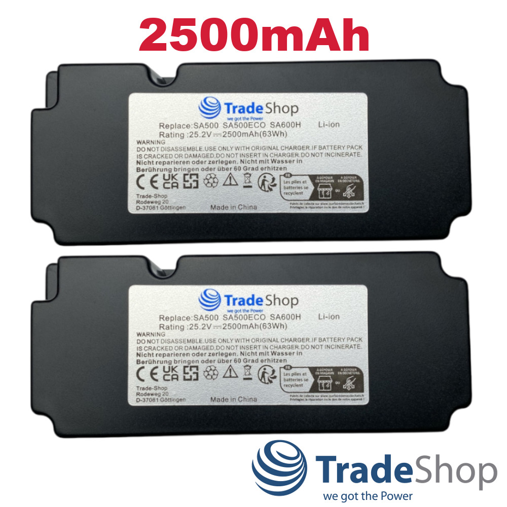 2x Li-Ion Akku 25,2V 2500mAh für Yard Force SA500, SA600H, NX60i ersetzt 862601