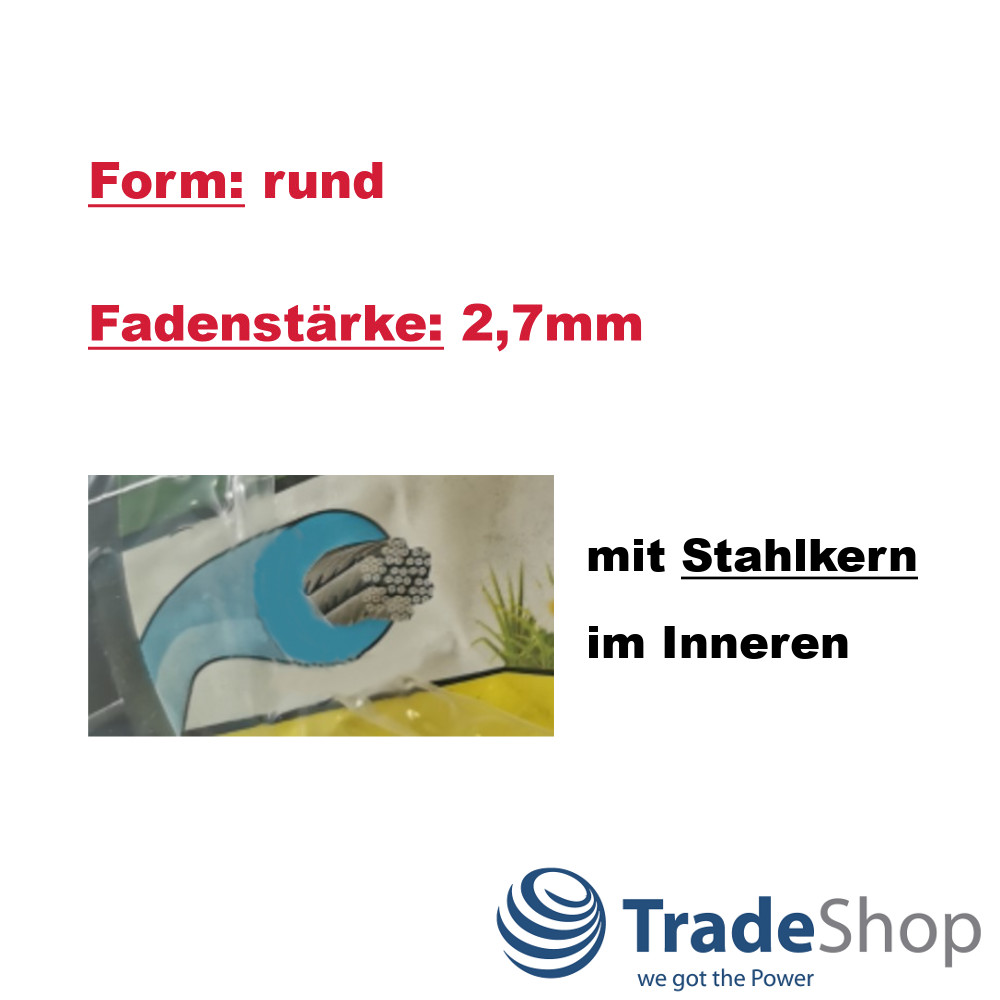 Dual Trimmerschnur Trimmerfaden mit Stahlkern 2,7mm x 200m für Rasentrimmer