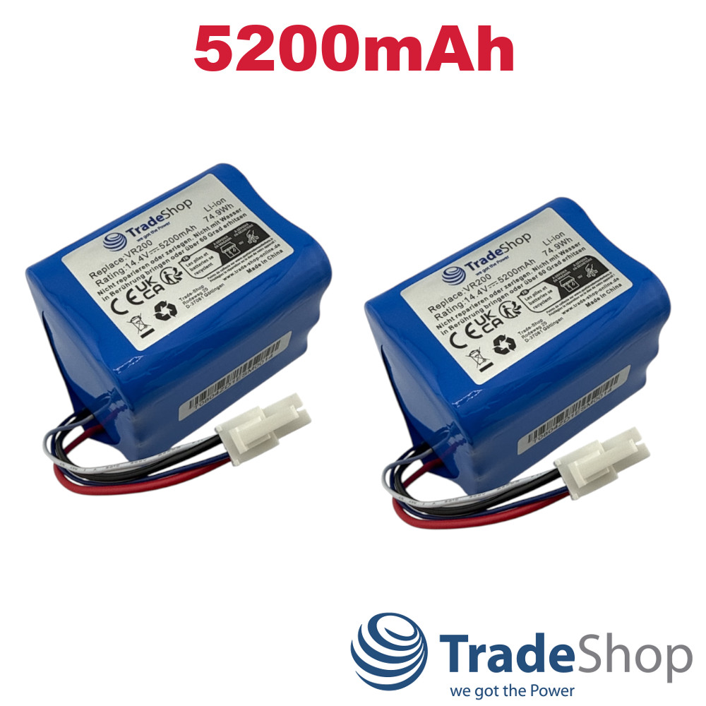 2x Li-Ion Akku 14,4V 5,2Ah für Vorwerk Kobold VR200 ersetzt 20884-1, 4NCR18650P2
