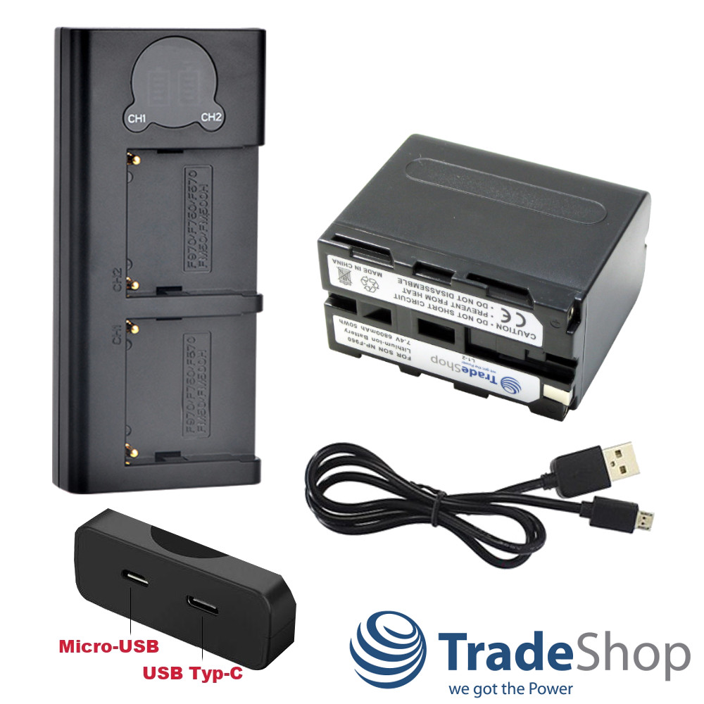 2in1: Akku + Dual Ladegerät LCD Ladestation für Sony NP-F330 F530 F550 F570 F750