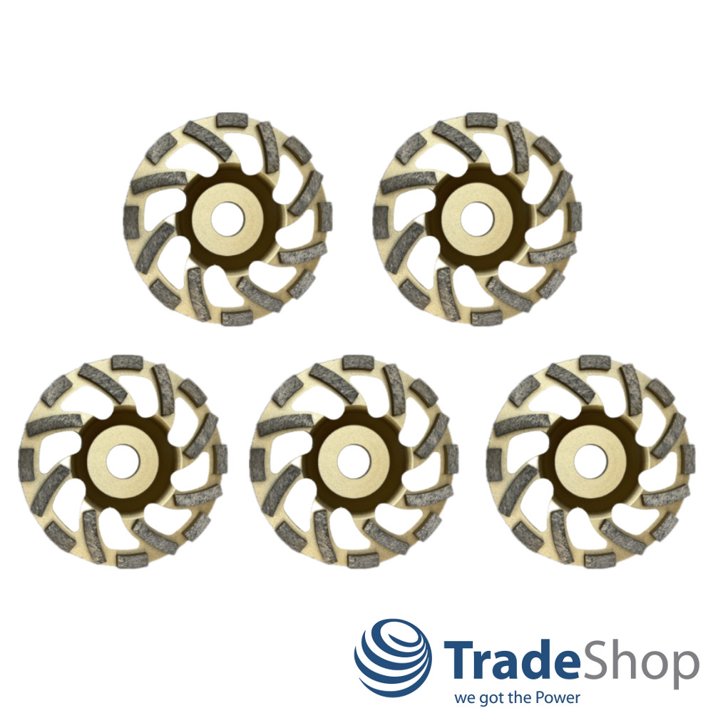 5x Diamant Schleiftopf 125x22,23mm mit 16 Turbo-Segmenten für Beton, Granit etc.