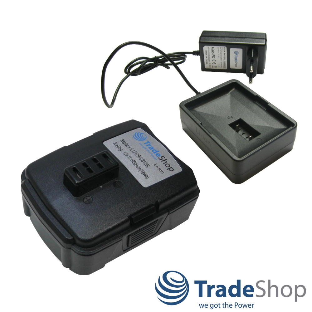 Li-Ion Akku 12V 1500mAh + Ladegerät für Ryobi/AEG BID-1201 CAH120LK CD100 HJP001