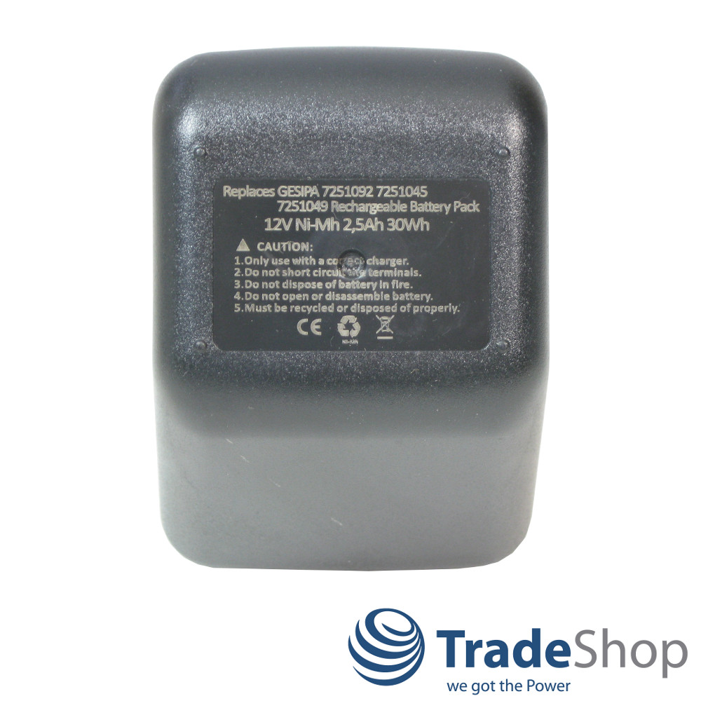 2x AKKU 12V Ni-Mh 2500mAh 30Wh ersetzt Gesipa 70291510061