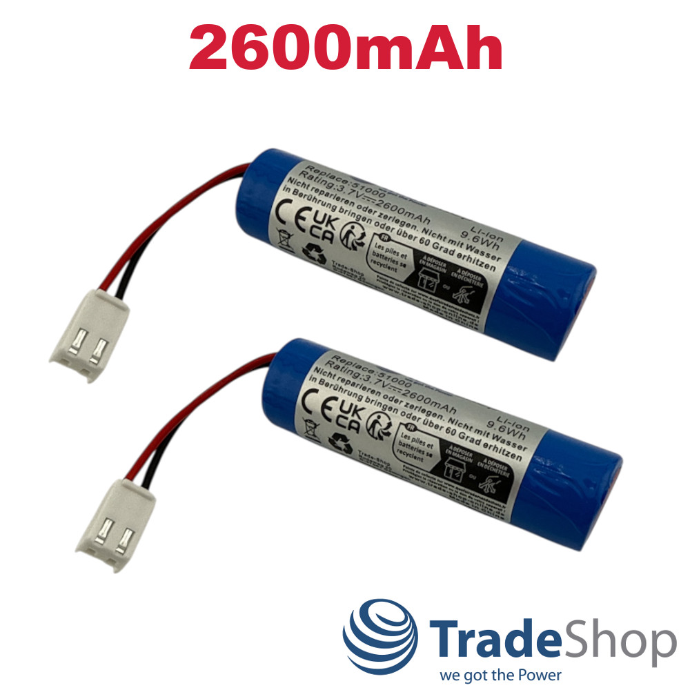 2x Li-Ion Akku 3,7V 2600mAh für Leifheit 51000 51002 51113 ersetzt BFN18650 1S1P