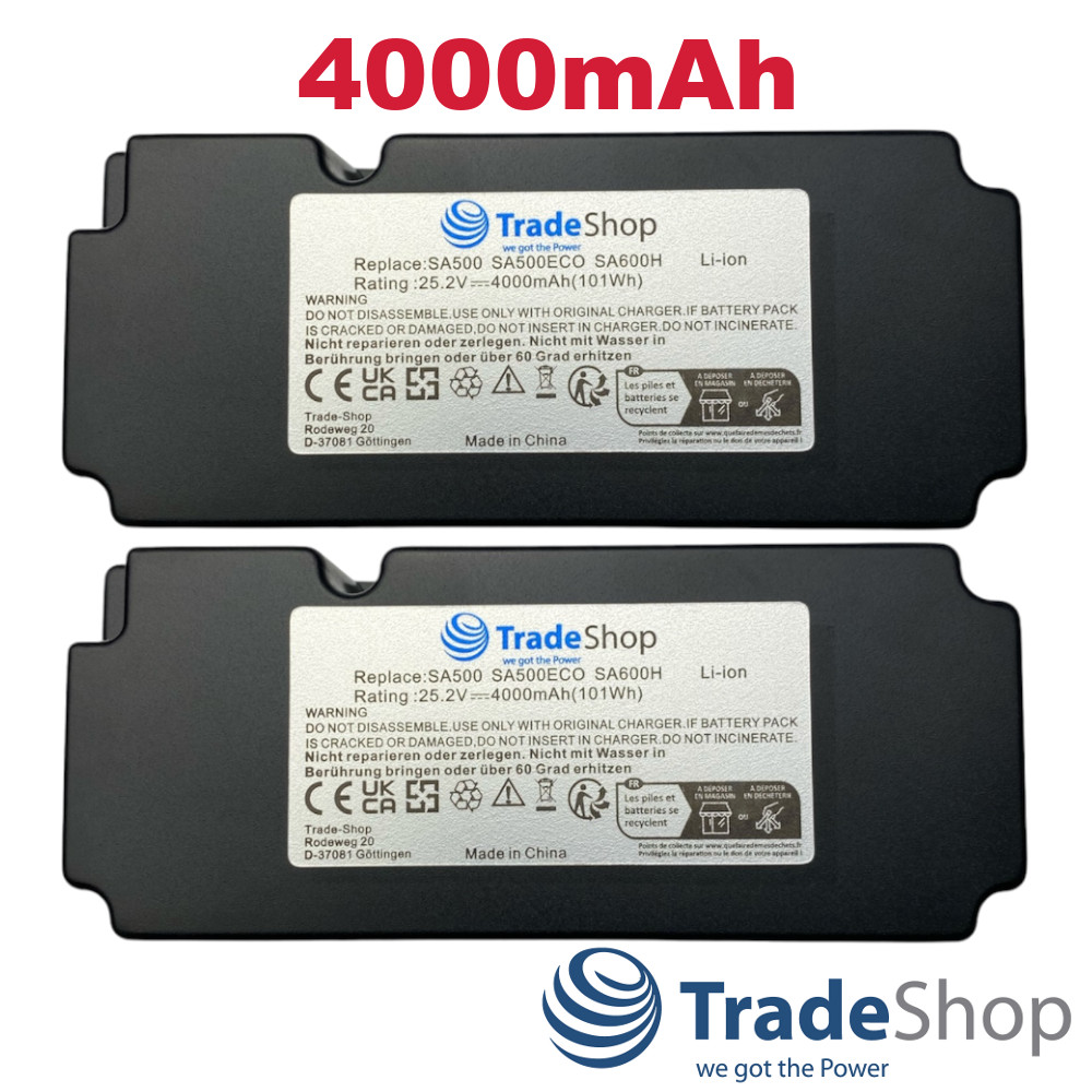2x Li-Ion Akku 25,2V 4000mAh für Yard Force SA500, SA600H, NX60i ersetzt 862601