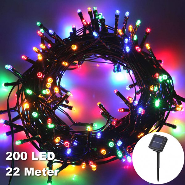 200 LED 22 Meter Solar LED Lichterkette mit 8 verschiedenen Effekten