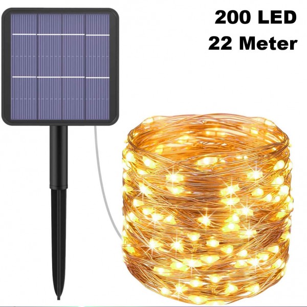 200 LED 22 Meter Solar LED Draht-Lichterkette Lichtdraht 2 Effekten