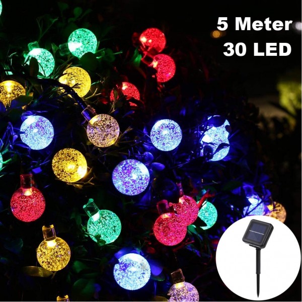 30 LED 5 Meter Solar LED Lichterkette mit Luftblasen Bläschen RGB Bunt
