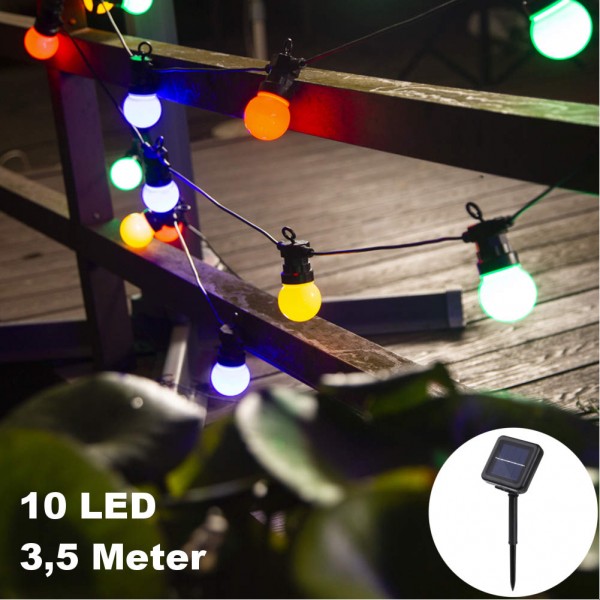 10 LED 3,5 Meter Solar LED Lichterkette mit LED-Kugel Glühirnen Lampen