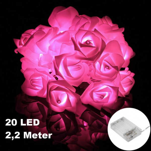 20 LED 2,2 Meter LED Lichterkette Blumen Blüten Batteriebetrieben Pink