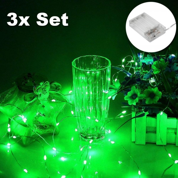 3x Draht-Lichterkette 30 Micro LED Grün 3 Meter AA Batterie Biegsam