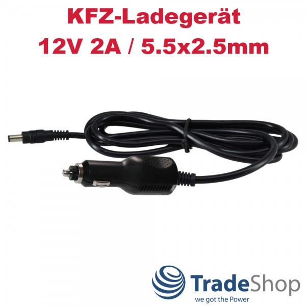 KFZ-Ladekabel Netzteil Ladegerät Adapter universal 12V 2A 5.5x2.5mm