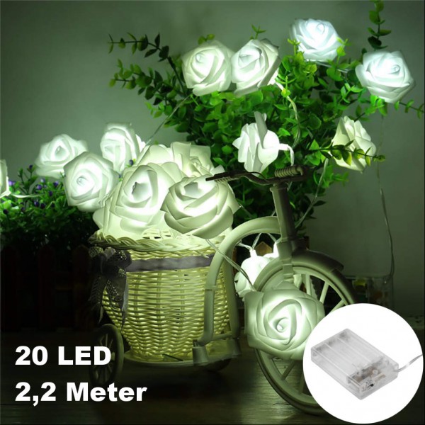 20 LED 2,2 Meter LED Lichterkette Blumen Blüten Batteriebetrieben Weiß
