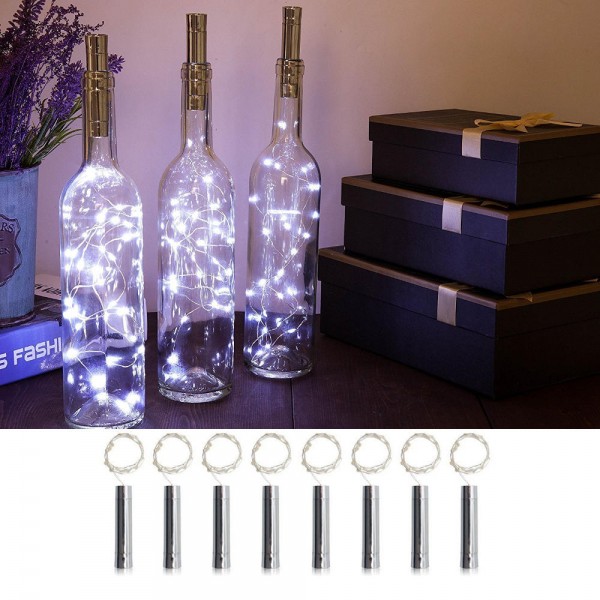 8x Flaschenlicht 15 LED Korken Lichterkette Batteriebetrieben Kaltweiß