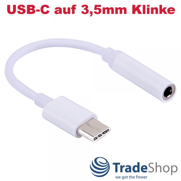 Audio Kabel Adapter USB-C auf 3,5mm Klinke AUX Stecker 10cm Weiß