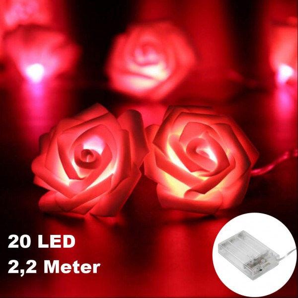 20 LED 2,2 Meter LED Lichterkette Blumen Blüten Batteriebetrieben Rot