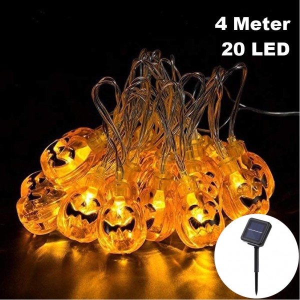 20LED 4 Meter Solar LED Lichterkette Kürbis Pumpkin Halloween RGB Bunt