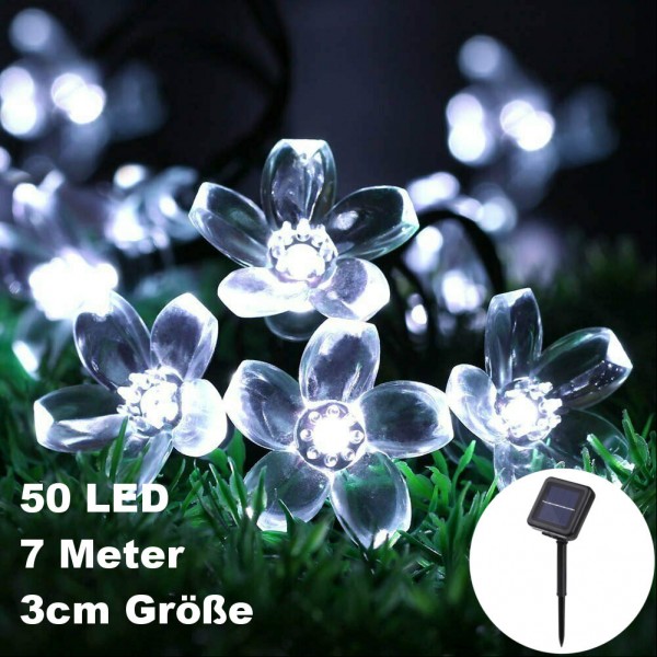 50 LED 7 Meter Solar LED Lichterkette mit Blumen Blüten