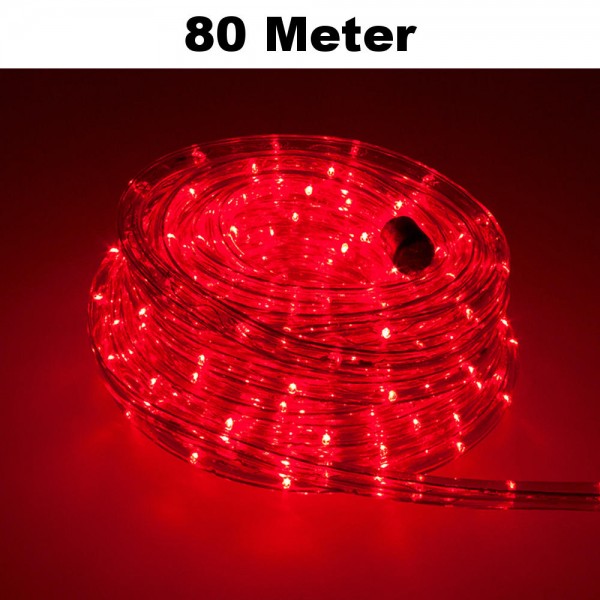 LED Lichtschlauch Lichterkette Beleuchtung Komplett-Set Rot 80m