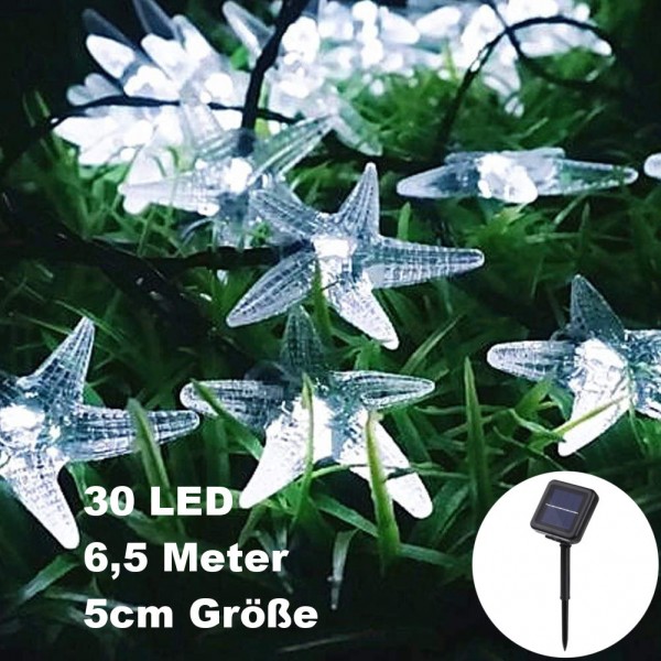 30 LED 6,5 Meter Solar LED Lichterkette mit Seestern Stern