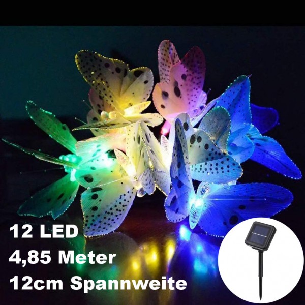 12 LED 4,85 Meter Solar LED Lichterkette mit Schmetterling