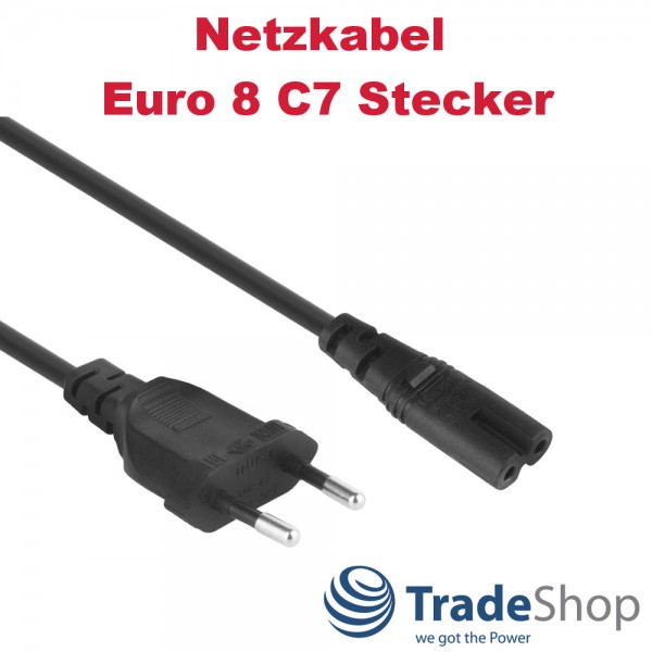 Netzkabel 250V 2.5A Euro 8 C7 Stecker für elektronische Geräte