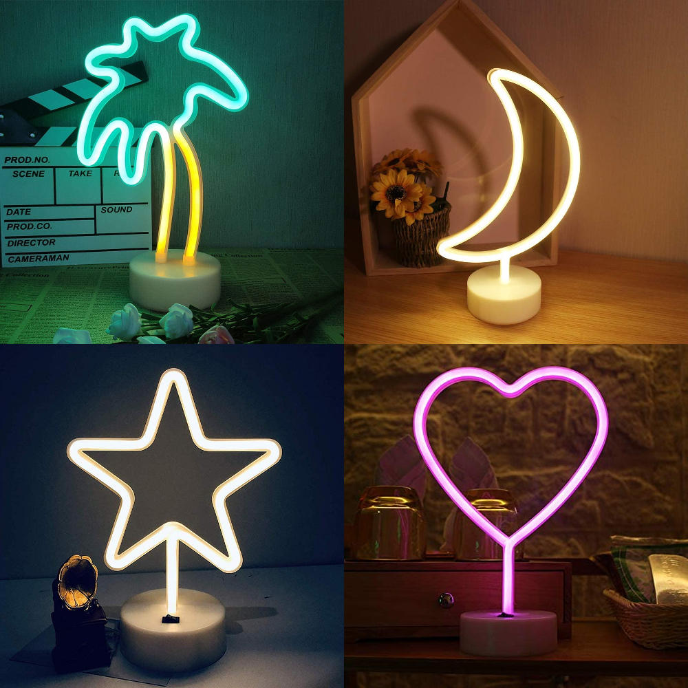 LED Nachtlicht Herz Neonlicht Leuchtreklame Mond Blitz Einhorn Palme
